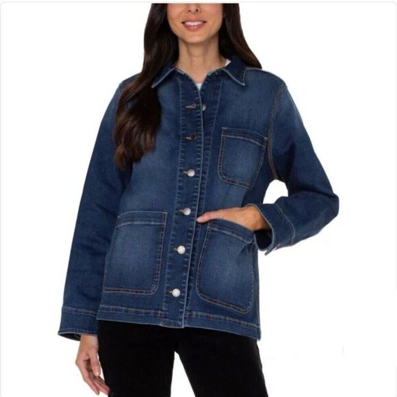 Well Worn Women's Denim Chore Jacket Comfort Stretch Heavyweight Dark Blue NWT - Picture 2 of 9